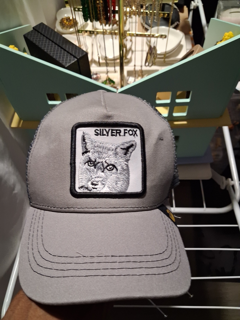 Silver Fox Embroidered Patch Trucker Hat - Gray